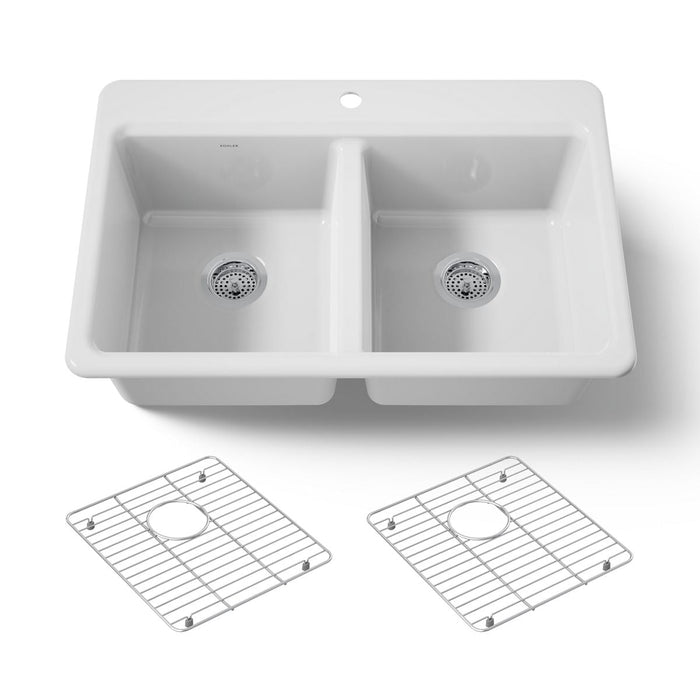 KOHLER K-8679-1A1 Riverby 33" top-mount double-bowl kitchen sink, white - view 5