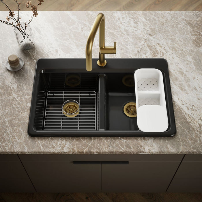 KOHLER K-8679-1A2 Riverby 33" top-mount double-bowl workstation kitchen sink, black black - view 3