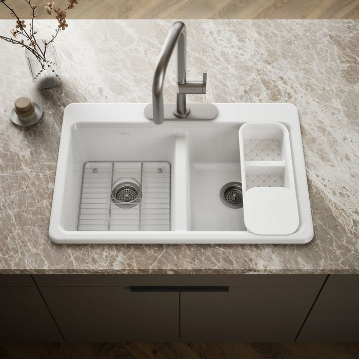 KOHLER K-8679-3A2 Riverby 33" top-mount double-bowl workstation kitchen sink, white - view 3