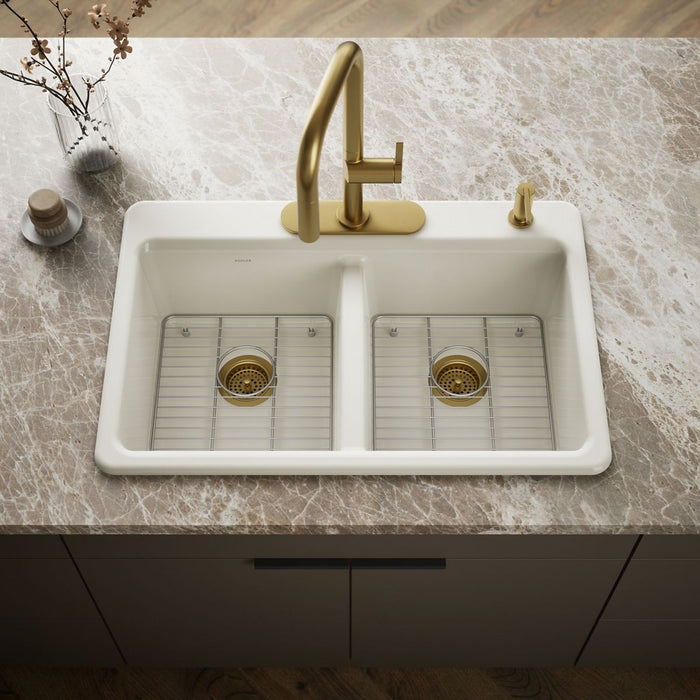 KOHLER K-8679-4A1 Riverby 33" top-mount double-bowl kitchen sink, biscuit - view 4