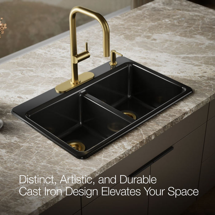 KOHLER K-8679-4A1 Riverby 33" top-mount double-bowl kitchen sink, black black - view 4