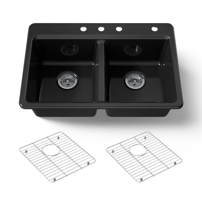 KOHLER K-8679-4A1 Riverby 33" top-mount double-bowl kitchen sink, black black - view 5