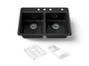 KOHLER K-8679-4A2 Riverby 33" top-mount double-bowl workstation kitchen sink, black black