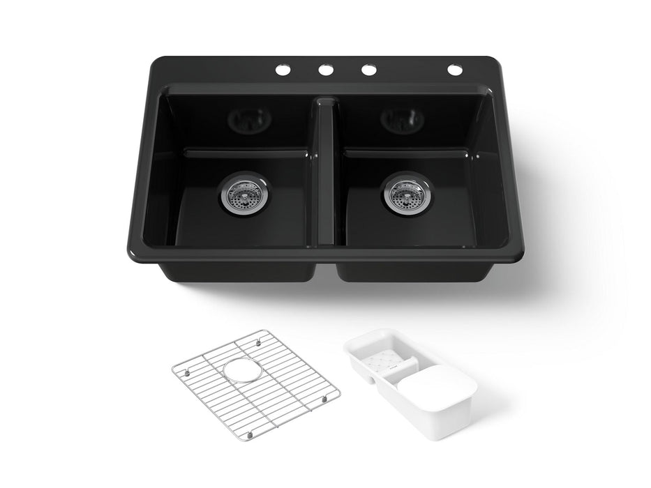 KOHLER K-8679-4A2 Riverby 33" top-mount double-bowl workstation kitchen sink, black black