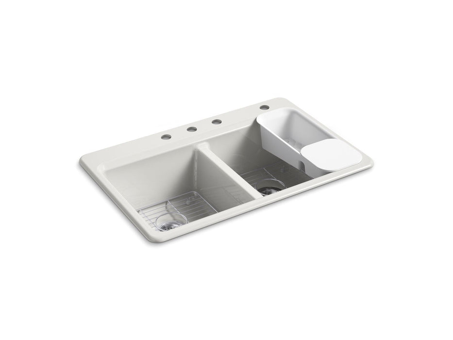 KOHLER K-8679-4A2 Riverby 33" top-mount double-bowl workstation kitchen sink, sea salt