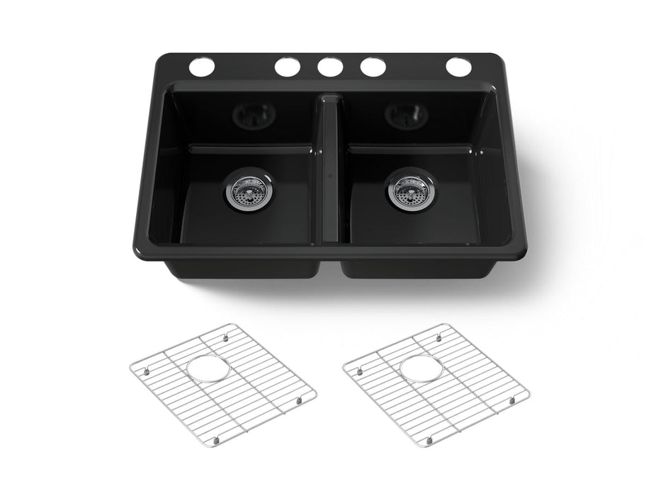 KOHLER K-8679-5UA1 Riverby 33" undermount double-bowl kitchen sink, black black