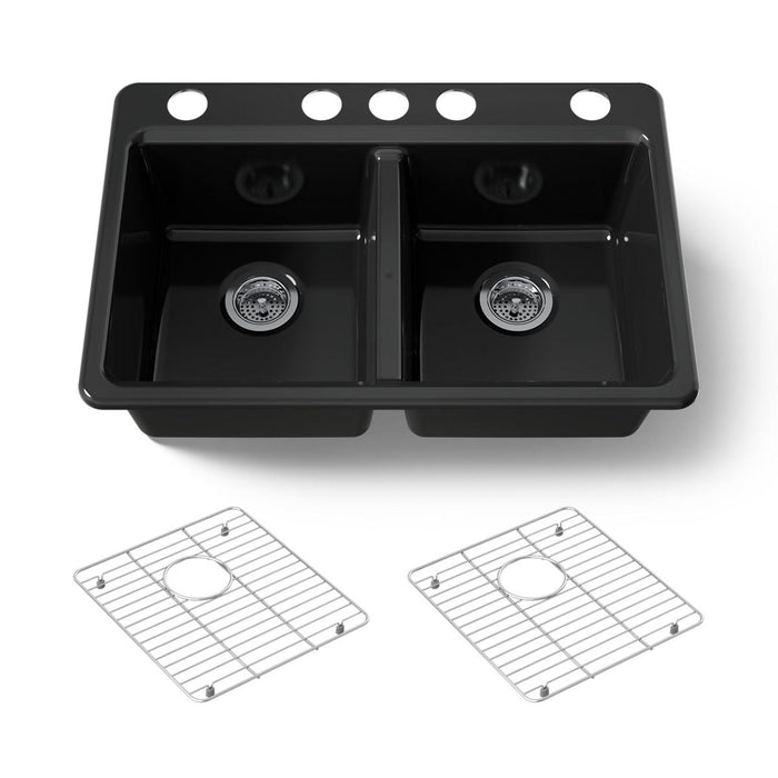 KOHLER K-8679-5UA1 Riverby 33" undermount double-bowl kitchen sink, black black - view 5
