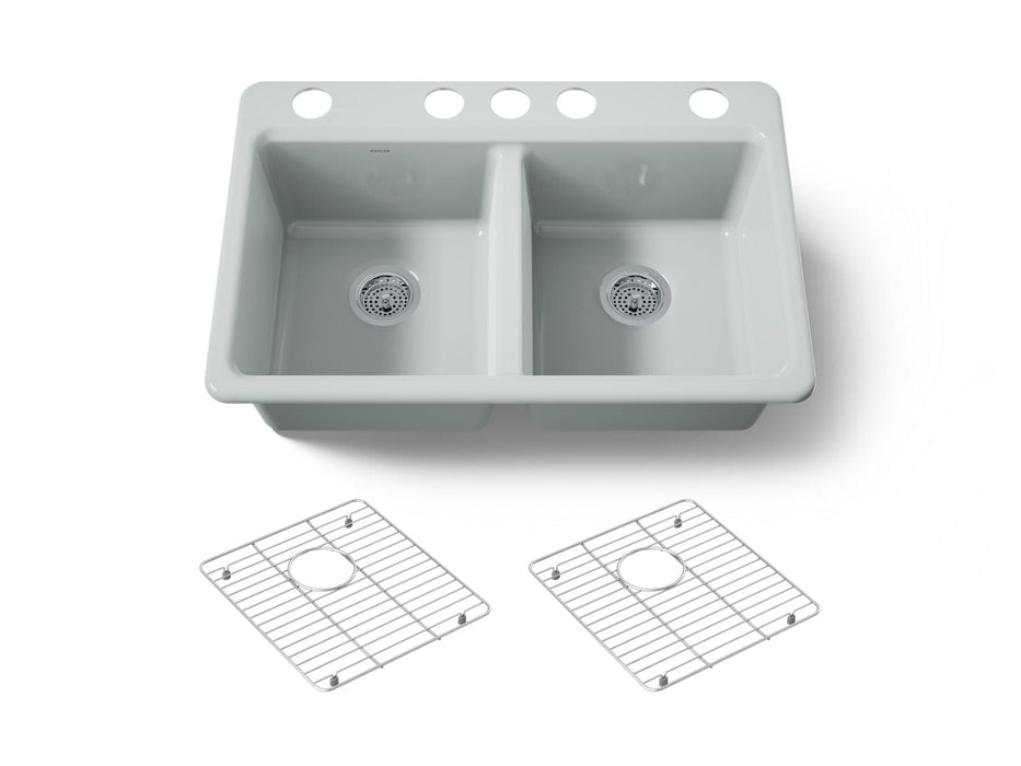 KOHLER K-8679-5UA1 Riverby 33" undermount double-bowl kitchen sink, ice grey