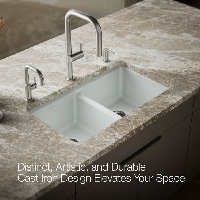 KOHLER K-8679-5UA1 Riverby 33" undermount double-bowl kitchen sink, ice grey - view 4