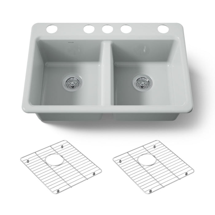 KOHLER K-8679-5UA1 Riverby 33" undermount double-bowl kitchen sink, ice grey - view 5