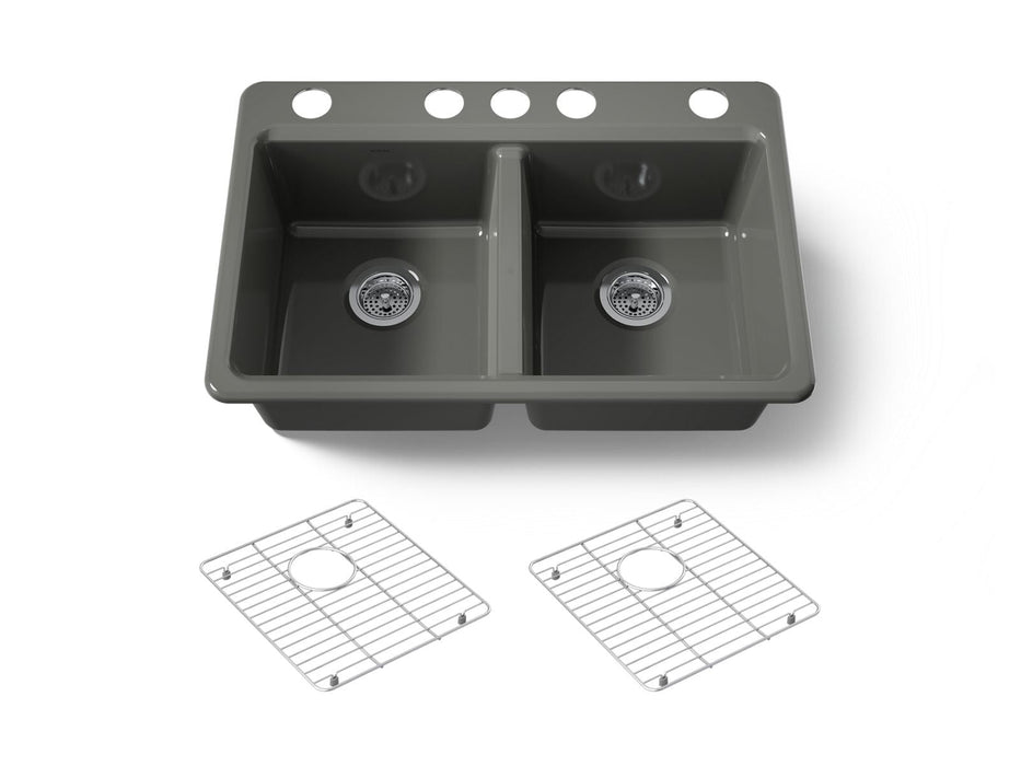 KOHLER K-8679-5UA1 Riverby 33" undermount double-bowl kitchen sink, thunder grey