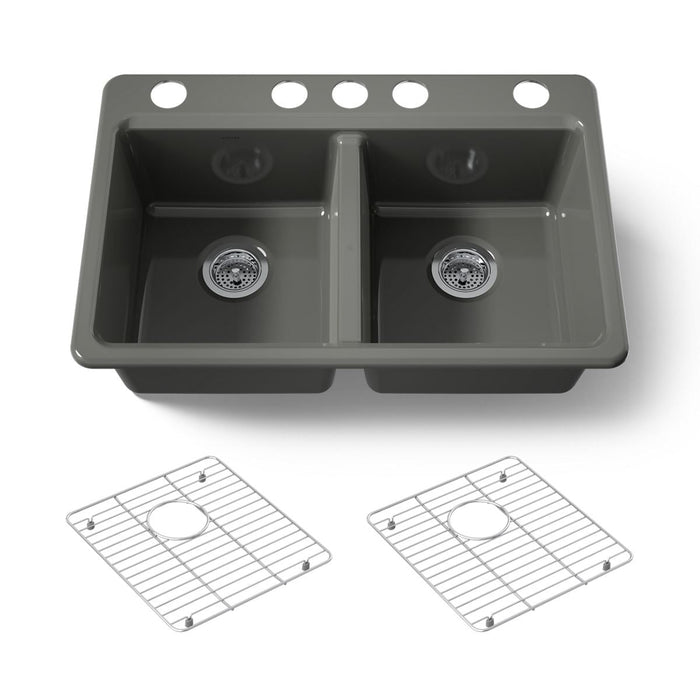 KOHLER K-8679-5UA1 Riverby 33" undermount double-bowl kitchen sink, thunder grey - view 5