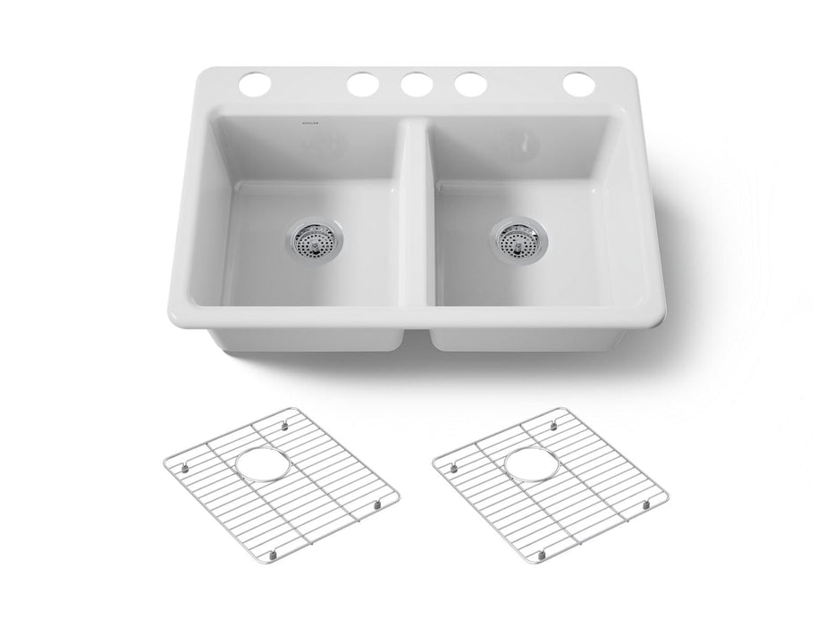 KOHLER K-8679-5UA1 Riverby 33" undermount double-bowl kitchen sink, white