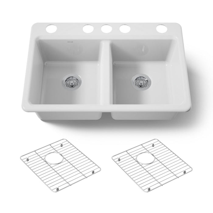 KOHLER K-8679-5UA1 Riverby 33" undermount double-bowl kitchen sink, white - view 5
