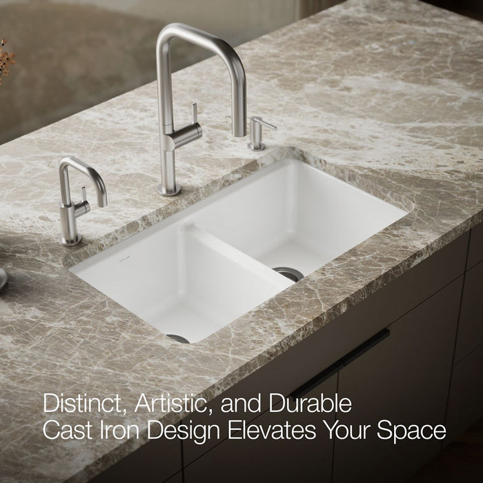 KOHLER K-8679-5UA3 Riverby 33" undermount double-bowl workstation kitchen sink, white - view 4