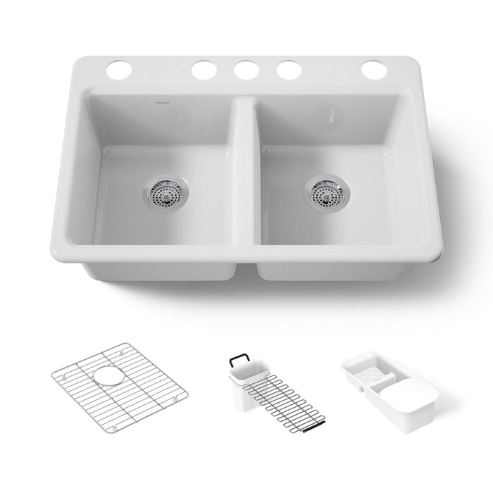 KOHLER K-8679-5UA3 Riverby 33" undermount double-bowl workstation kitchen sink, white - view 5