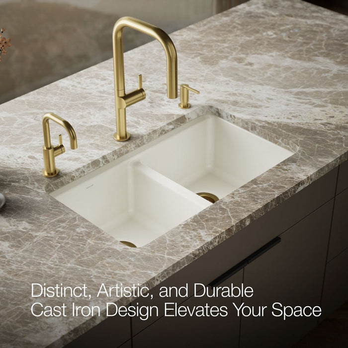 KOHLER K-8679-5UPC Riverby 33" undermount double-bowl workstation kitchen sink, biscuit - view 4