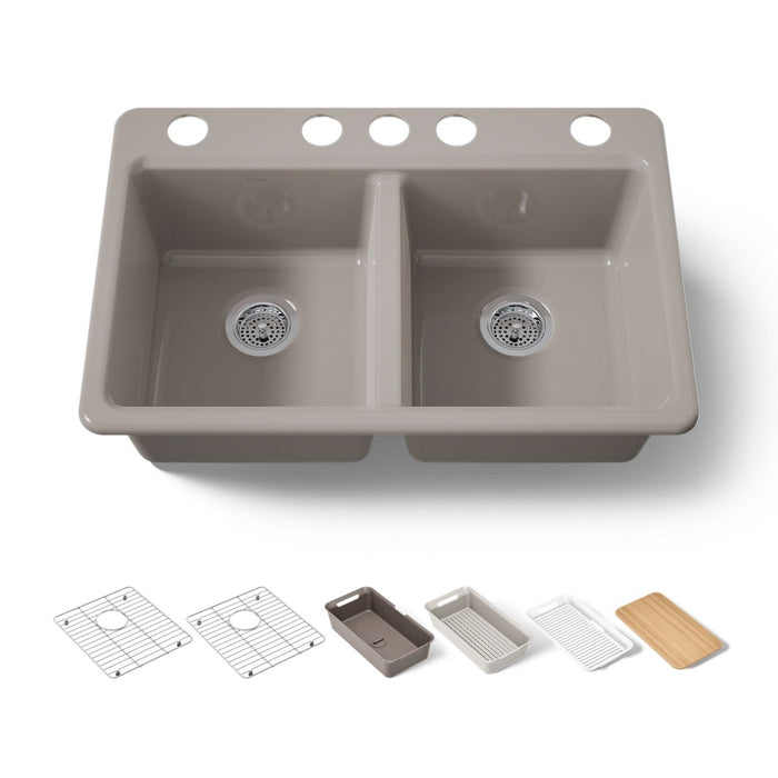 KOHLER K-8679-5UPC Riverby 33" undermount double-bowl workstation kitchen sink