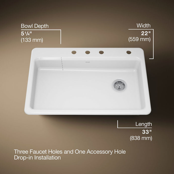 KOHLER K-8689-4 Riverby 33" top-mount single-bowl kitchen sink