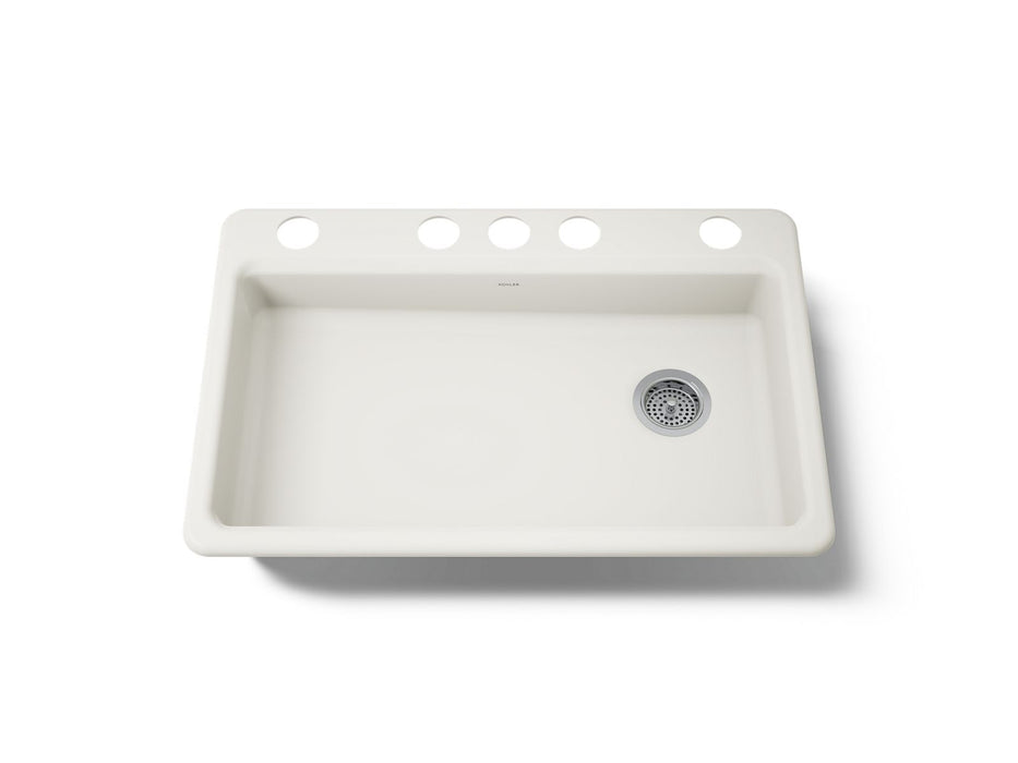 KOHLER K-8689-5U Riverby 33" undermount single-bowl kitchen sink, biscuit