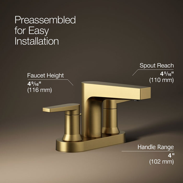 KOHLER K-97031-4 Taut Centerset bathroom sink faucet, 1.2 gpm, vibrant brushed moderne brass - view 3