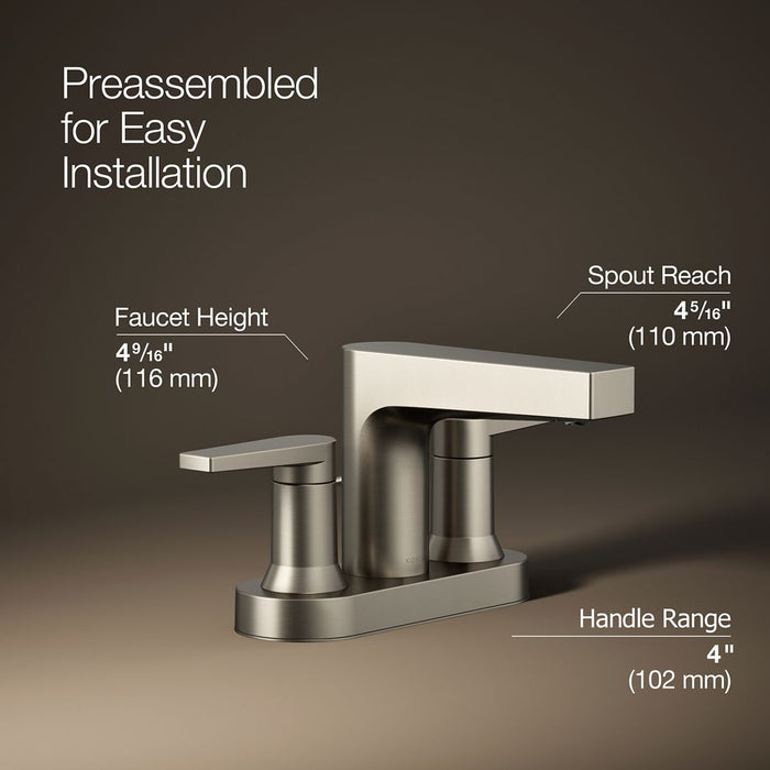 KOHLER K-97031-4 Taut Centerset bathroom sink faucet, 1.2 gpm, vibrant brushed nickel - view 3
