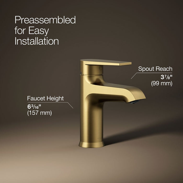 KOHLER K-97060-4 Hint Single-handle bathroom sink faucet, 1.2 gpm, vibrant brushed moderne brass - view 2