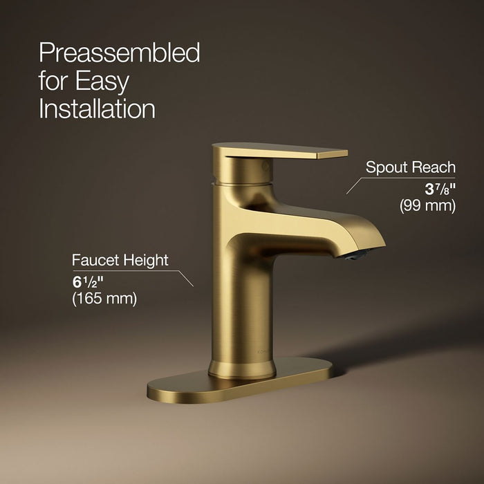 KOHLER K-97061-4 Hint Single-handle bathroom sink faucet, 1.2 gpm, vibrant brushed moderne brass - view 3