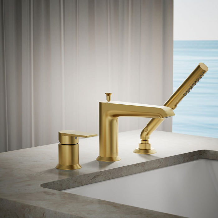 KOHLER K-97070-4 Hint Deck-mount bath faucet with handshower, vibrant brushed moderne brass - view 5