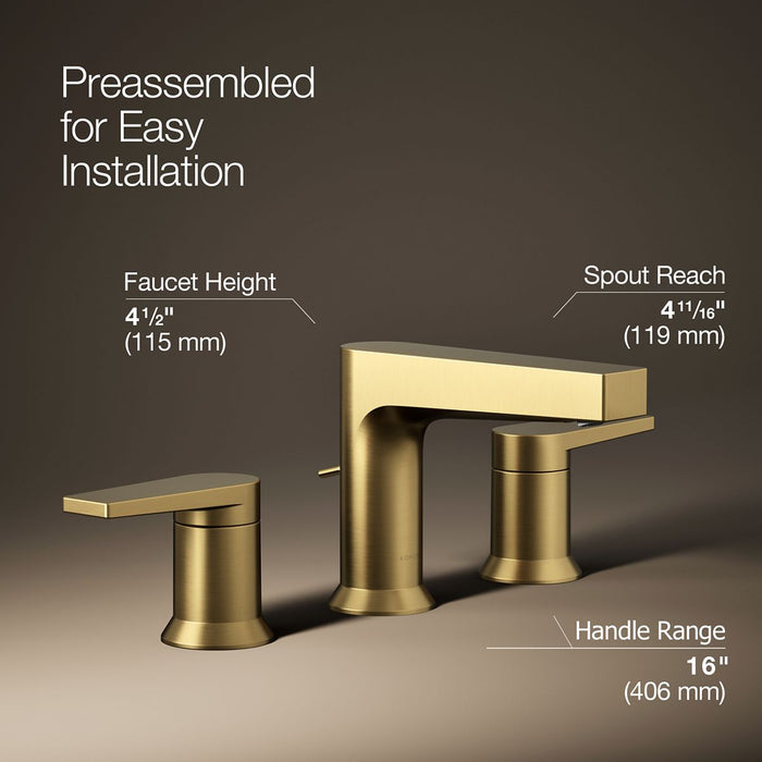 KOHLER K-97100-4 Taut Widespread bathroom sink faucet, 1.2 gpm, vibrant brushed moderne brass - view 3