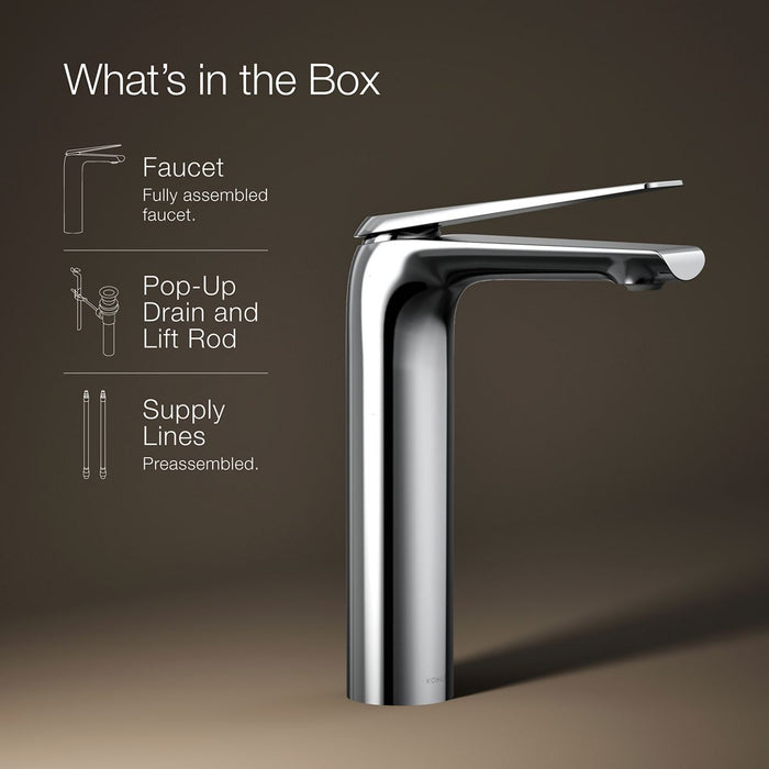 KOHLER K-97347-4 Avid Tall single-handle bathroom sink faucet, 1.2 gpm, polished chrome - view 5