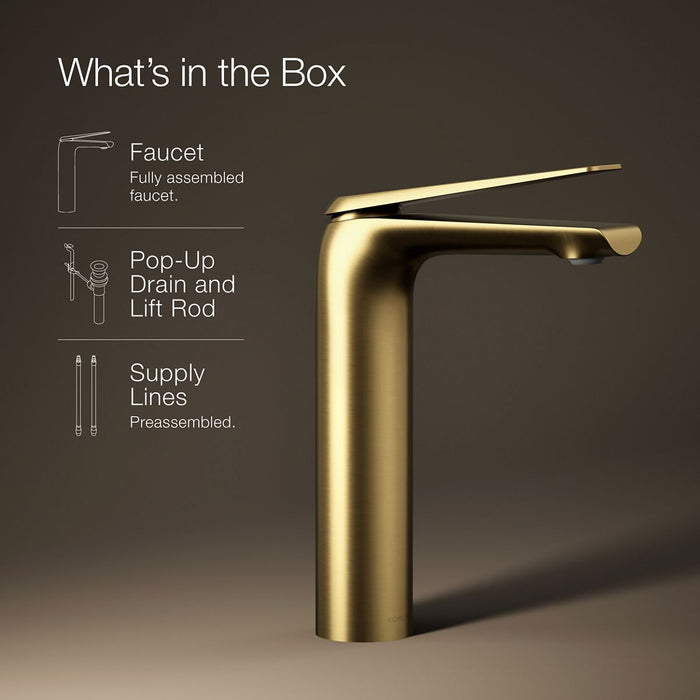 KOHLER K-97347-4 Avid Tall single-handle bathroom sink faucet, 1.2 gpm, vibrant brushed moderne brass - view 5