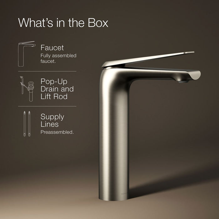 KOHLER K-97347-4 Avid Tall single-handle bathroom sink faucet, 1.2 gpm, vibrant brushed nickel - view 5