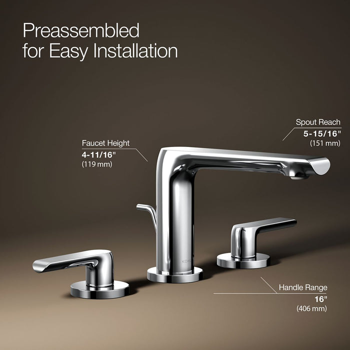 KOHLER K-97352-4N Avid Widespread bathroom sink faucet, 0.5 gpm, polished chrome - view 3