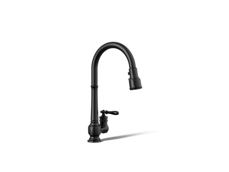 KOHLER K-99260 Artifacts Pull-down kitchen sink faucet with three-function sprayhead, matte black