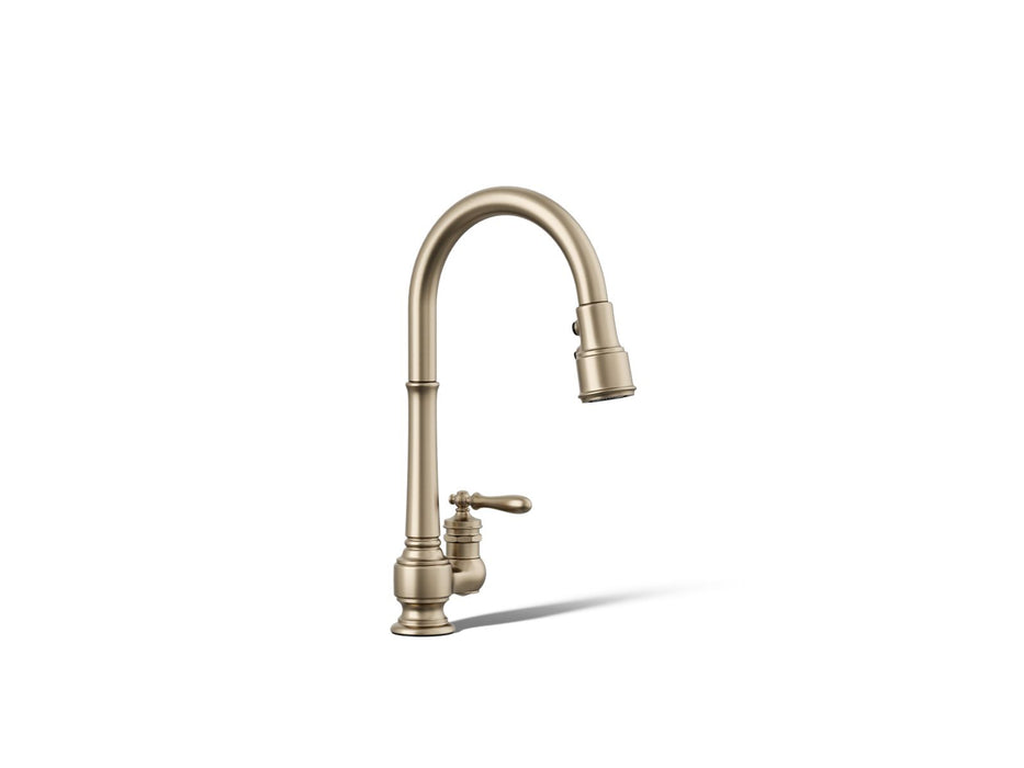 KOHLER K-99260 Artifacts Pull-down kitchen sink faucet with three-function sprayhead, vibrant brushed bronze