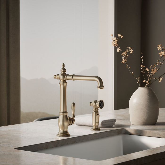 KOHLER K-99265 Artifacts Single-handle kitchen sink faucet with side sprayer