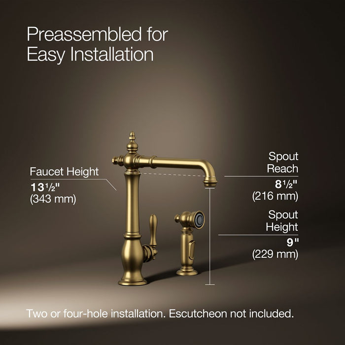 KOHLER K-99265 Artifacts Single-handle kitchen sink faucet with side sprayer
