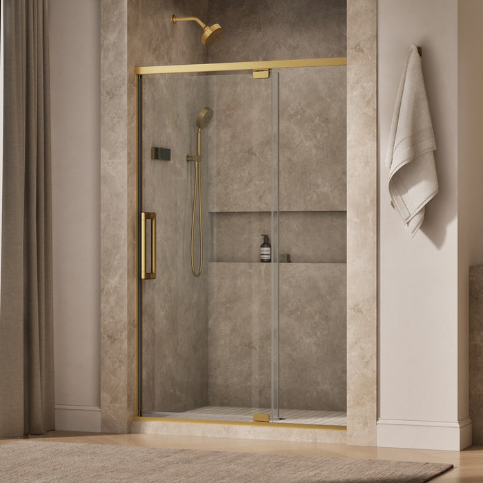 KOHLER K-CA37596-8L Statement 76" H pivot shower door with 5/16"-thick glass, vibrant brushed moderne brass - view 2