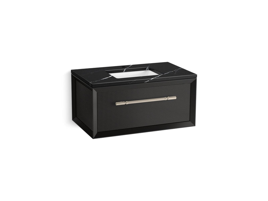 KOHLER K-CM33562-BD10 Enivo 36" Wall-hung Bathroom Vanity Cabinet with Sink and Quartz Top, Gloss Black - 3/4 view of product