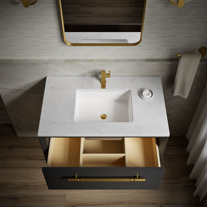 KOHLER K-CM33562-BD1 Enivo 36" wall-hung bathroom vanity cabinet with sink and quartz top, gloss black - view 3