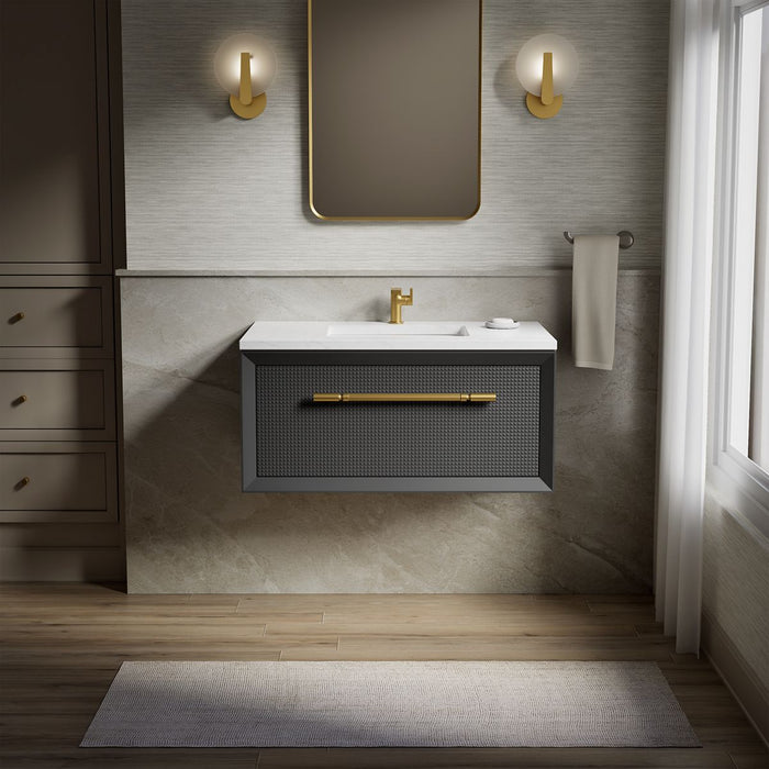 KOHLER K-CM33562-BD1 Enivo 36" wall-hung bathroom vanity cabinet with sink and quartz top, gloss black - view 4