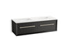 KOHLER K-CM33563-BD11 Enivo 60" Wall-hung Bathroom Vanity Cabinet with Sinks and Quartz Top, Gloss Black - 3/4 view of produc