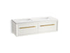 KOHLER K-CM33563-BD11 Enivo 60" Wall-hung Bathroom Vanity Cabinet with Sinks and Quartz Top, White - 3/4 view of product