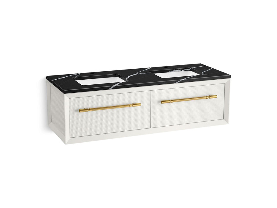 KOHLER K-CM33563-BD11 Enivo 60" Wall-hung Bathroom Vanity Cabinet with Sinks and Quartz Top, White - 3/4 view of product