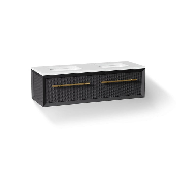 KOHLER K-CM33563-BD1 Enivo 60" wall-hung bathroom vanity cabinet with sinks and quartz top, gloss black - view 4