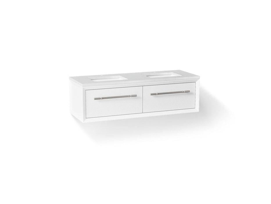 KOHLER K-CM33563-BD1 Enivo 60" wall-hung bathroom vanity cabinet with sinks and quartz top, white