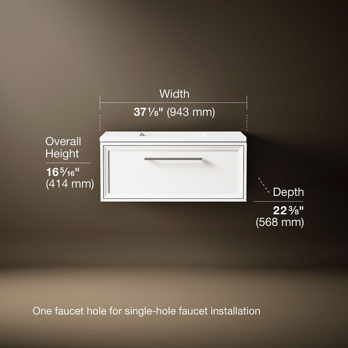 KOHLER K-CM33566-BD1 Lodern 36" wall-hung bathroom vanity cabinet with sink and quartz top, linen white - view 4