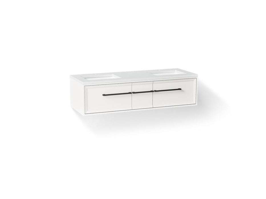 KOHLER K-CM33567-BD23 Lodern 60" Wall-hung Bathroom Vanity Cabinet with Sinks and Quartz Top, Linen White - 3/4 view of produ