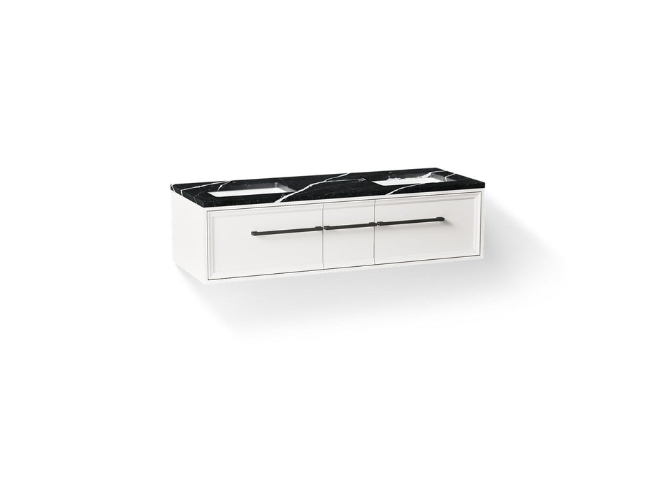 KOHLER K-CM33567-BD23 Lodern 60" Wall-hung Bathroom Vanity Cabinet with Sinks and Quartz Top, Linen White - 3/4 view of produ